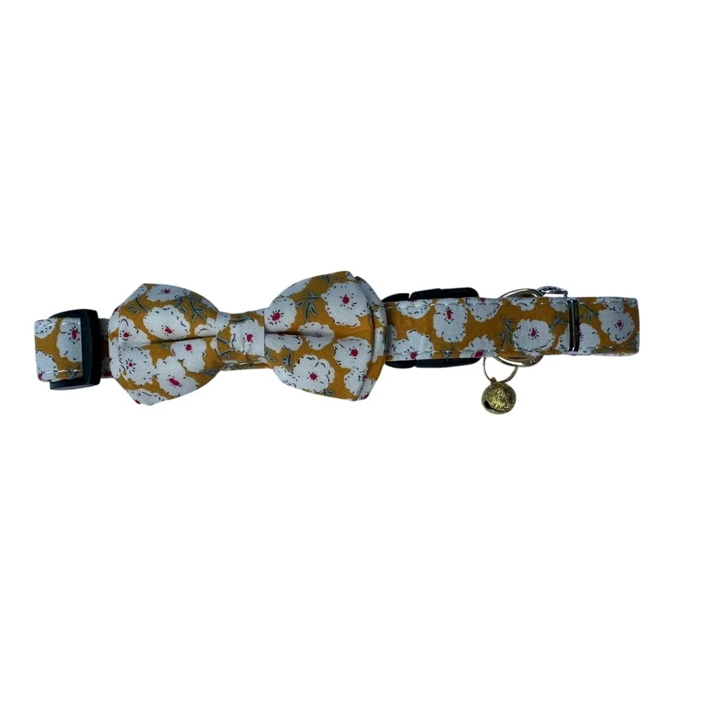Floral Bow Tie Cat Collar with Bell Adjustable‎ Cute Kitten Safety Buckle